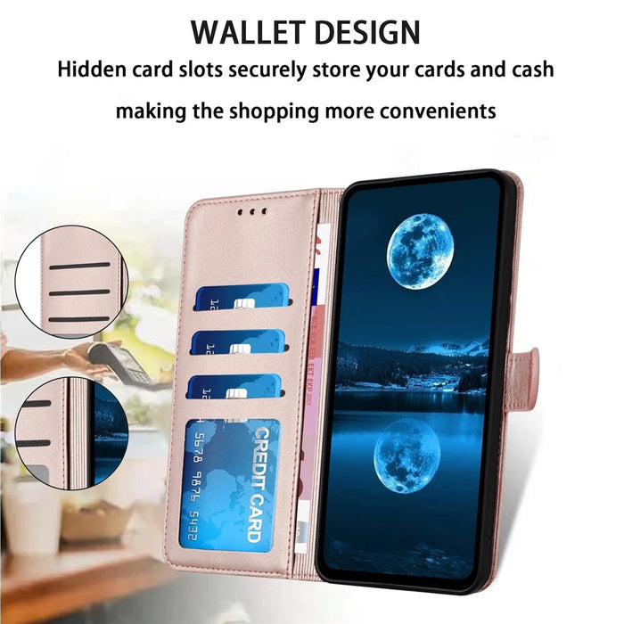 For Samsung Galaxy A26 5G Wallet Phone Case Leather Stand Cover with Strap - Rose Gold - 2