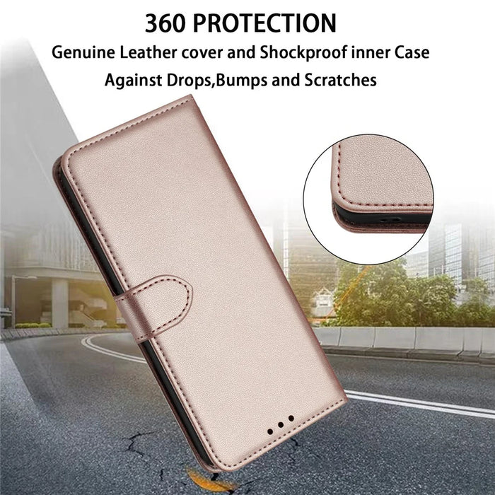 For Samsung Galaxy A26 5G Wallet Phone Case Leather Stand Cover with Strap - Rose Gold - 4