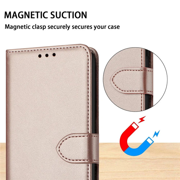 For Samsung Galaxy A26 5G Wallet Phone Case Leather Stand Cover with Strap - Rose Gold - 5