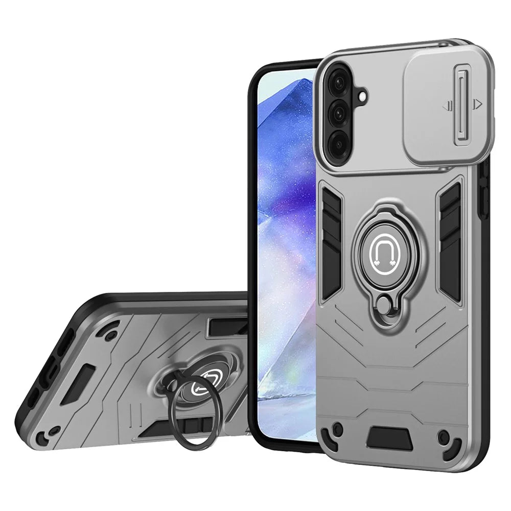 For Samsung Galaxy A36 5G Case Slide Camshield Kickstand PC+TPU Phone Cover - Grey - 1
