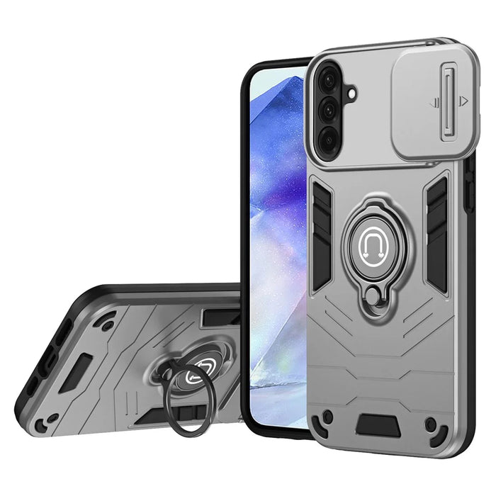 For Samsung Galaxy A36 5G Case Slide Camshield Kickstand PC+TPU Phone Cover - Grey - 1