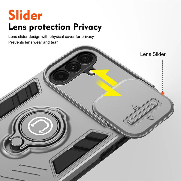 For Samsung Galaxy A36 5G Case Slide Camshield Kickstand PC+TPU Phone Cover - Grey - 6