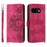 For Google Pixel 9a Case Flower Pattern PU Leather Wallet Phone Cover with Strap - Wine Red - 1