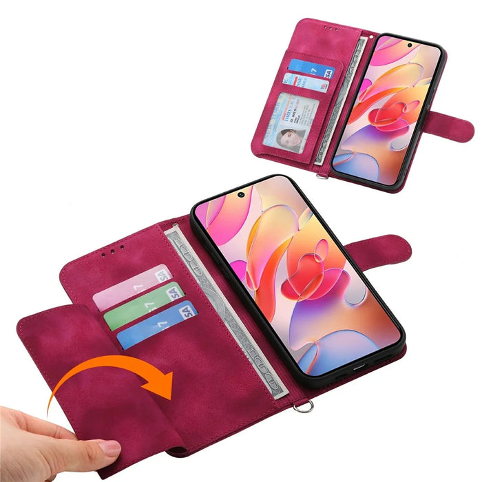 For Samsung Galaxy A56 5G Case Flower Pattern PU Leather Wallet Phone Cover with Strap - Wine Red - 2