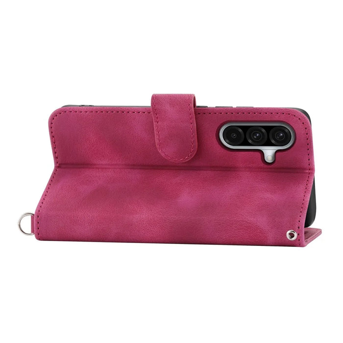 For Samsung Galaxy A56 5G Case Flower Pattern PU Leather Wallet Phone Cover with Strap - Wine Red - 3