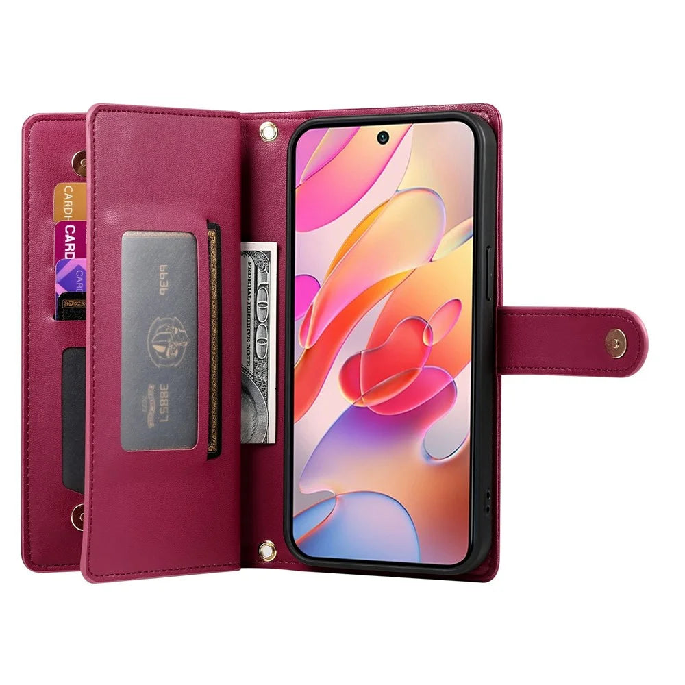 DF-011 For Samsung Galaxy A56 5G Case Zipper Pocket Wallet Leather Phone Cover with Straps - Red - 2