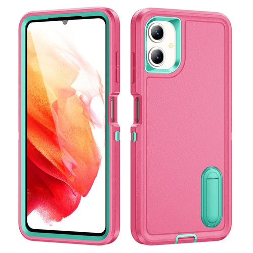 For Samsung Galaxy A06 4G Case Kickstand Phone Cover PC+Silicone+EVA 3-in-1 Design - Rose+Light Cyan - 1