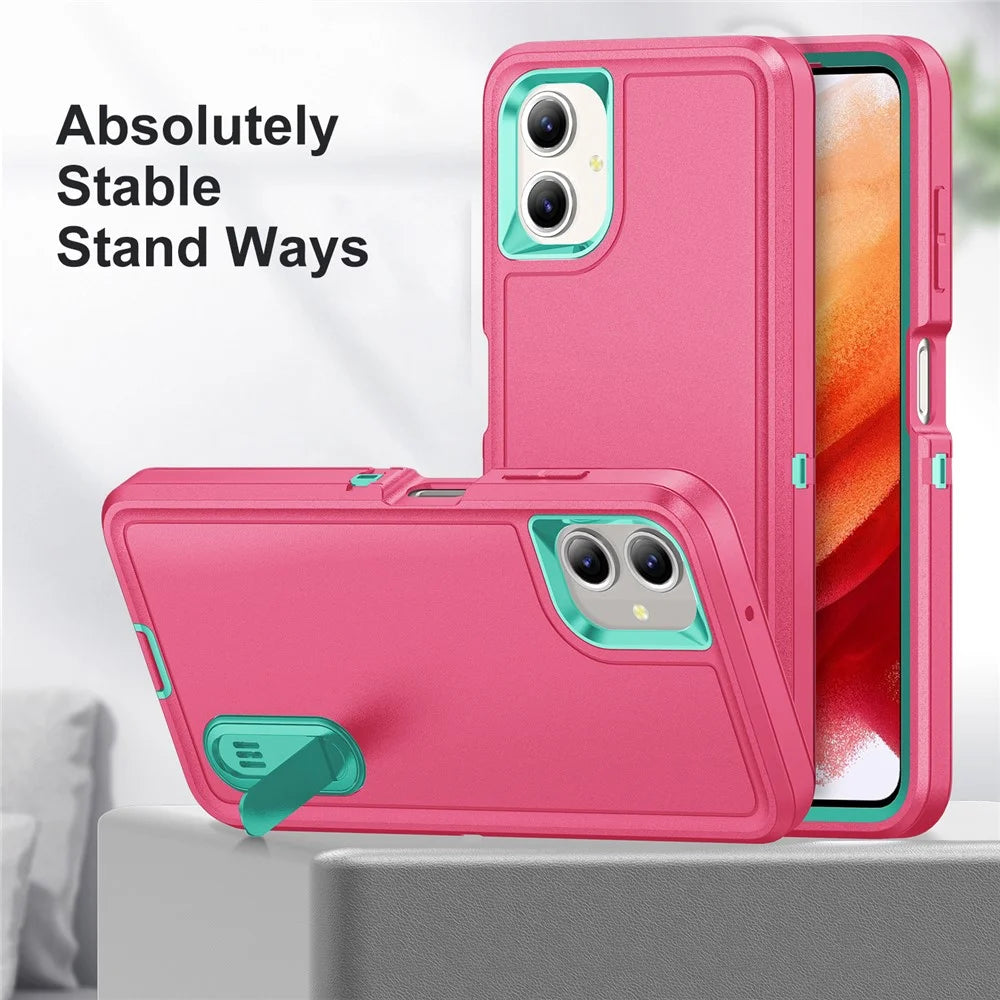 For Samsung Galaxy A06 4G Case Kickstand Phone Cover PC+Silicone+EVA 3-in-1 Design - Rose+Light Cyan - 2