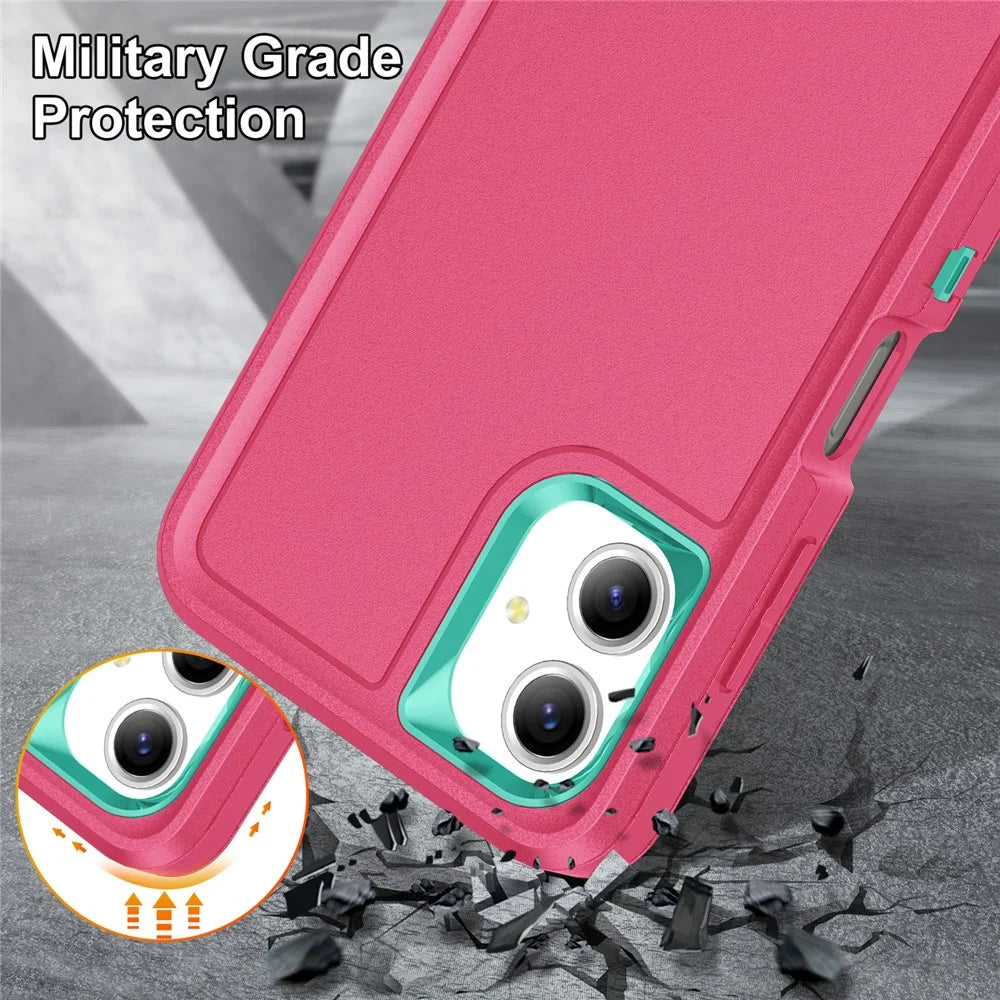 For Samsung Galaxy A06 4G Case Kickstand Phone Cover PC+Silicone+EVA 3-in-1 Design - Rose+Light Cyan - 3