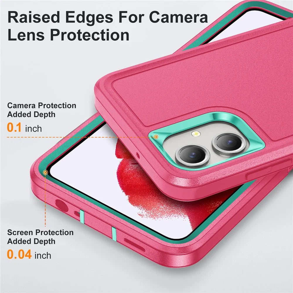 For Samsung Galaxy A06 4G Case Kickstand Phone Cover PC+Silicone+EVA 3-in-1 Design - Rose+Light Cyan - 5