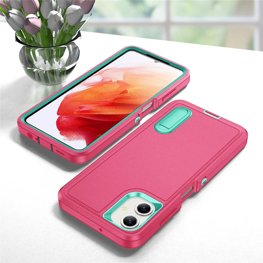 For Samsung Galaxy A06 4G Case Kickstand Phone Cover PC+Silicone+EVA 3-in-1 Design - Rose+Light Cyan - 7