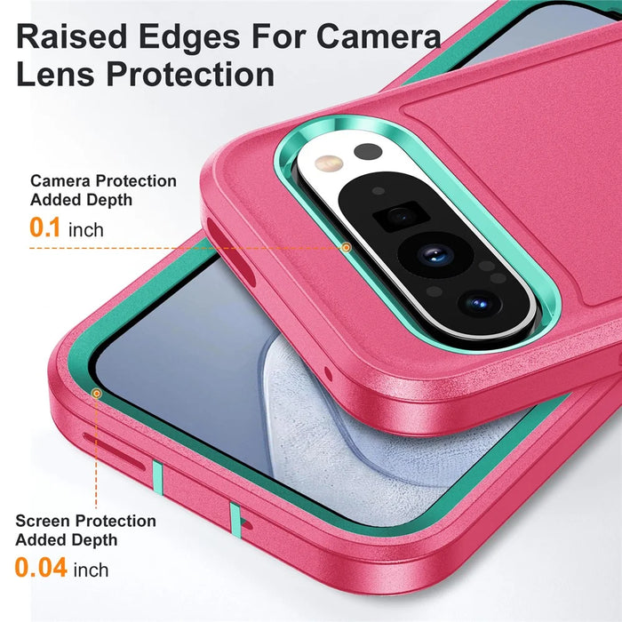 For Google Pixel 9 Pro XL Case Kickstand Phone Cover PC+Silicone+EVA 3-in-1 Design - Rose+Light Cyan - 5