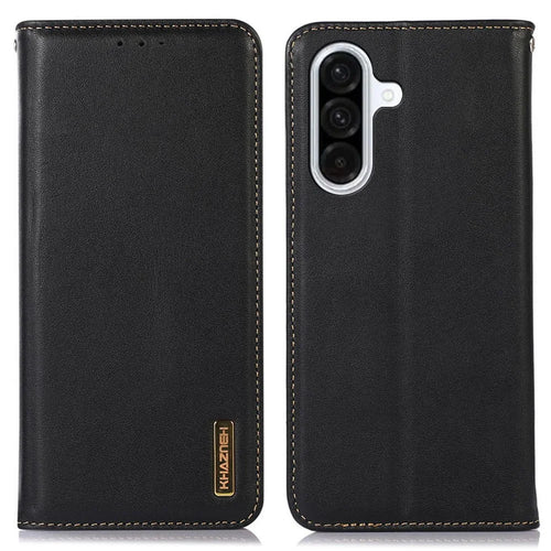 KHAZNEH For Samsung Galaxy A26 5G Case Genuine Cow Leather Wallet Phone Cover Nappa Texture - Black - 1