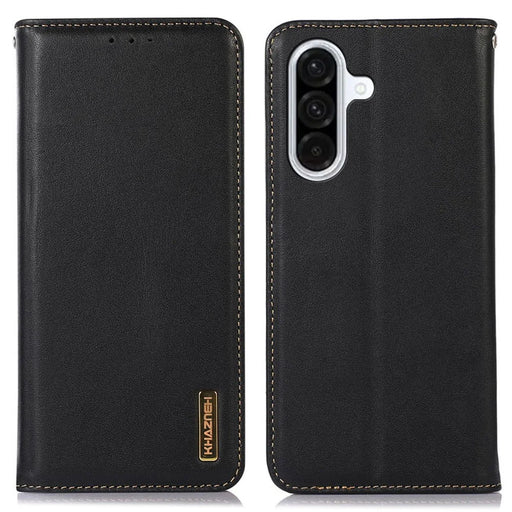 KHAZNEH For Samsung Galaxy A26 5G Case Genuine Cow Leather Wallet Phone Cover Nappa Texture - Black - 1