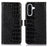 For Samsung Galaxy A56 5G Case Crocodile Texture Genuine Cow Leather Phone Wallet Cover - Black - 1