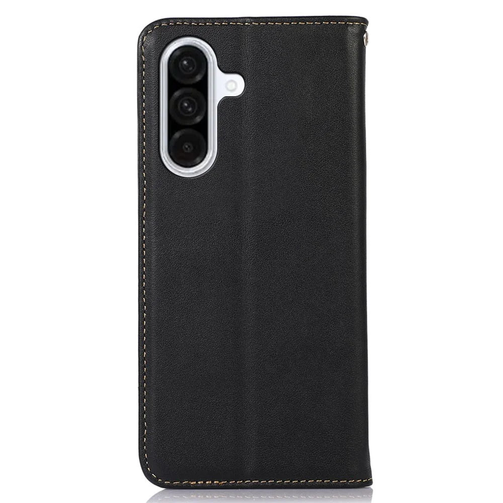 KHAZNEH For Samsung Galaxy A56 5G Case Genuine Cow Leather Wallet Phone Cover Nappa Texture - Black - 7