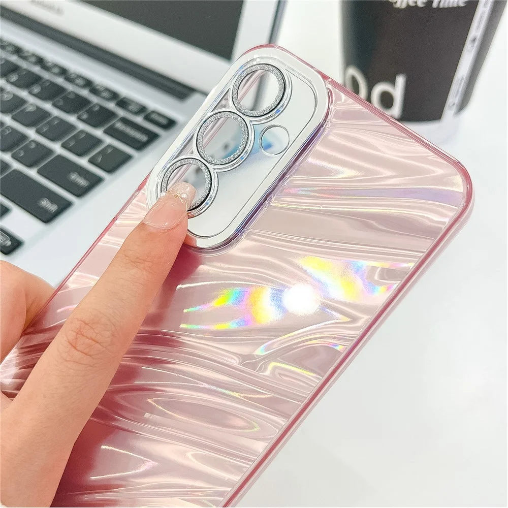 For Samsung Galaxy A54 5G Case IMD Design Shockproof PC+TPU Phone Cover with Glass Lens Film - Ripple Pattern / Purple - 3