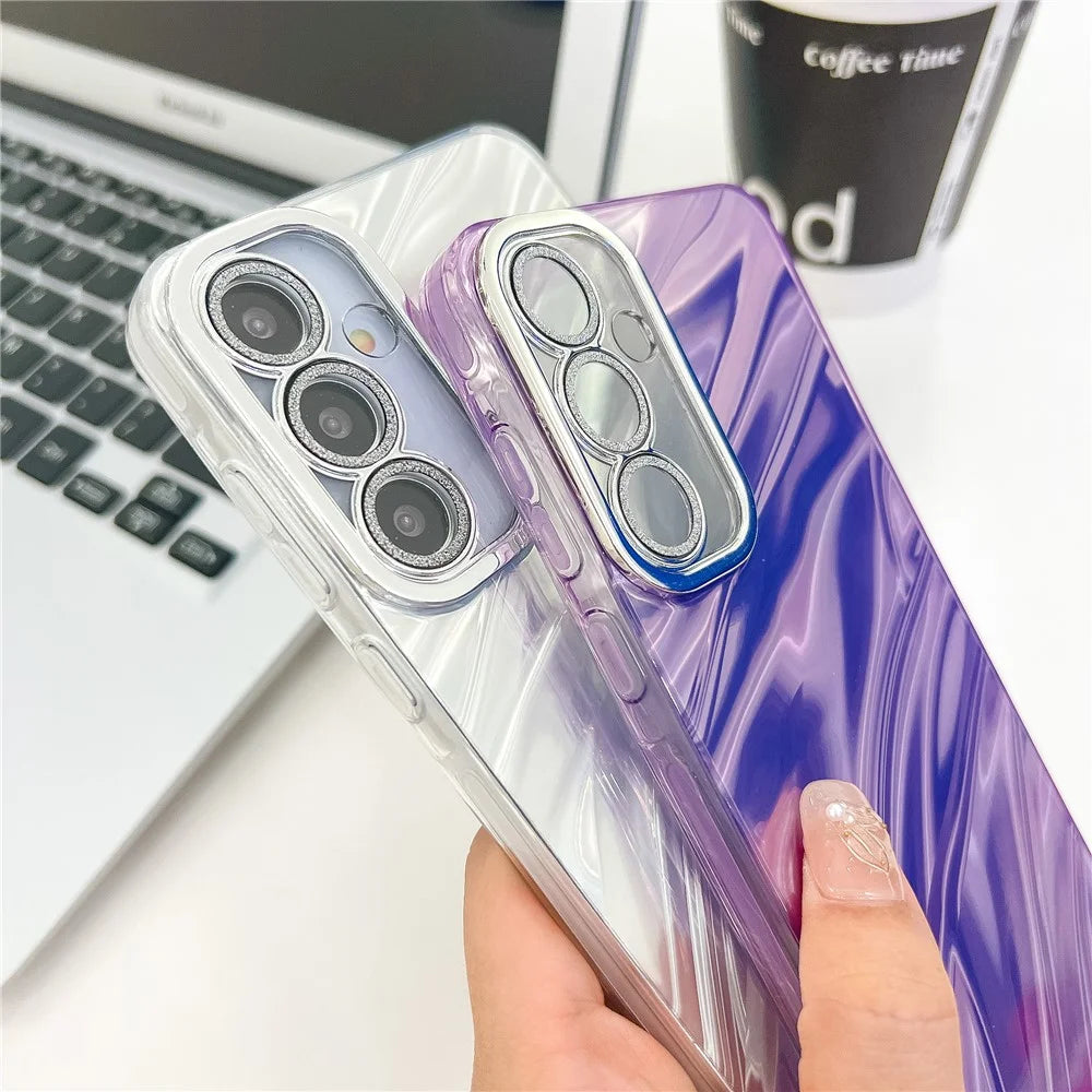 For Samsung Galaxy A54 5G Case IMD Design Shockproof PC+TPU Phone Cover with Glass Lens Film - Ripple Pattern / Purple - 4