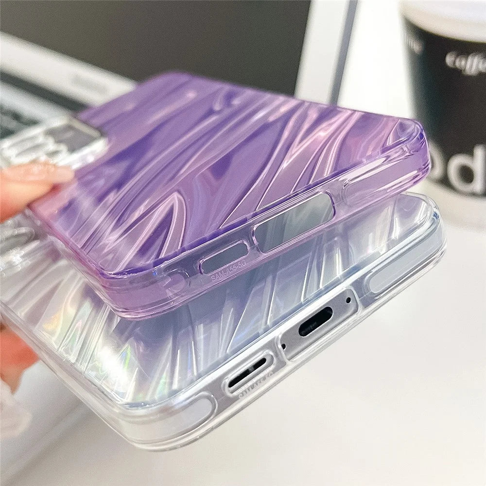 For Samsung Galaxy A35 5G Case IMD Design Shockproof PC+TPU Phone Cover with Glass Lens Film - Ripple Pattern / Purple - 5