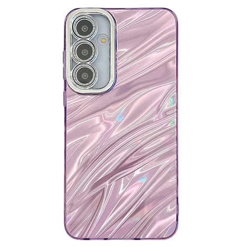 For Samsung Galaxy A15 5G / A15 4G Case IMD Design Shockproof PC+TPU Phone Cover with Glass Lens Film - Ripple Pattern / Purple - 1