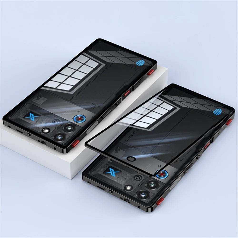 For ZTE nubia Red Magic 10 Pro 5G Case Metal Frame Glass Back Phone Cover with Game Shoulder Key - Black - 1