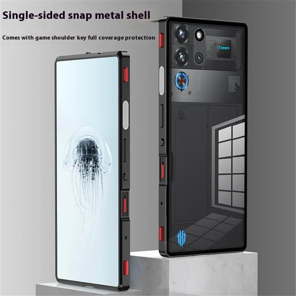 For ZTE nubia Red Magic 10 Pro 5G Case Metal Frame Glass Back Phone Cover with Game Shoulder Key - Black - 2
