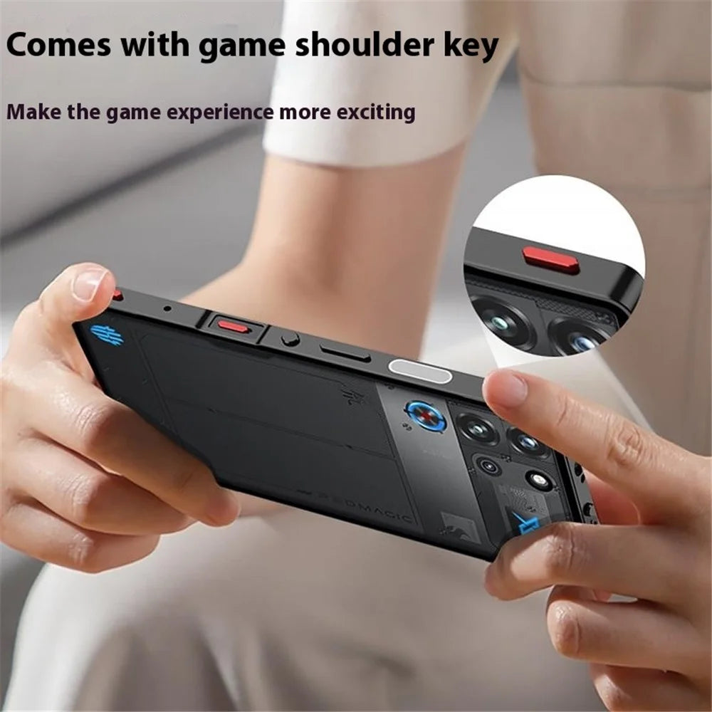 For ZTE nubia Red Magic 10 Pro 5G Case Metal Frame Glass Back Phone Cover with Game Shoulder Key - Black - 3