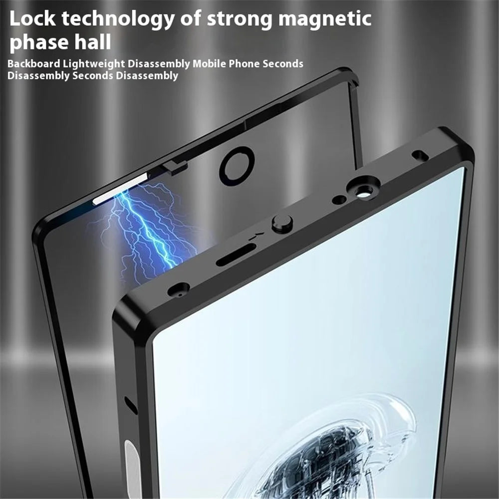 For ZTE nubia Red Magic 10 Pro 5G Case Metal Frame Glass Back Phone Cover with Game Shoulder Key - Black - 4