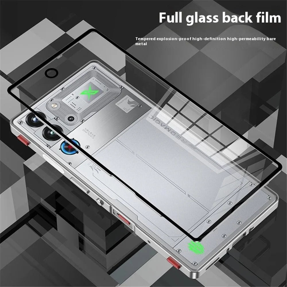 For ZTE nubia Red Magic 10 Pro 5G Case Metal Frame Glass Back Phone Cover with Game Shoulder Key - Black - 5