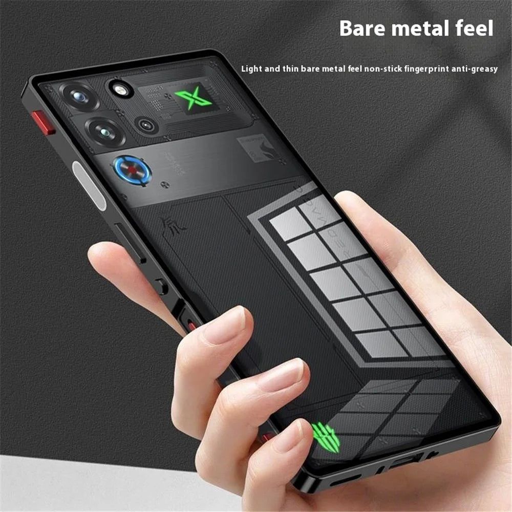 For ZTE nubia Red Magic 10 Pro 5G Case Metal Frame Glass Back Phone Cover with Game Shoulder Key - Black - 7