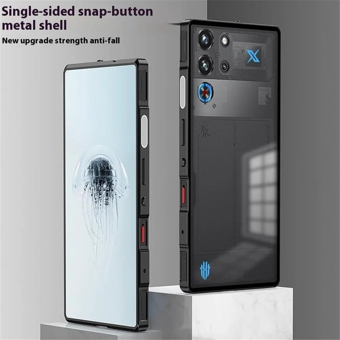 For ZTE nubia Red Magic 10 Pro 5G Case Metal Frame Matte PC Back Phone Cover with Snap Button - Black - 2