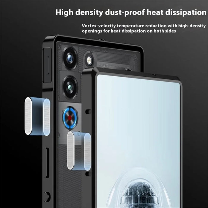 For ZTE nubia Red Magic 10 Pro 5G Case Metal Frame Matte PC Back Phone Cover with Snap Button - Black - 6