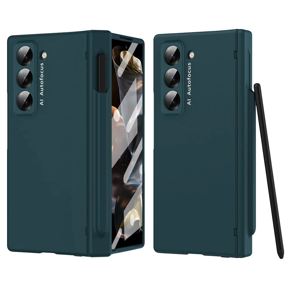 Phone Case for Samsung Galaxy Z Fold Special Hinge PC Cover with Stylus - Green - 1