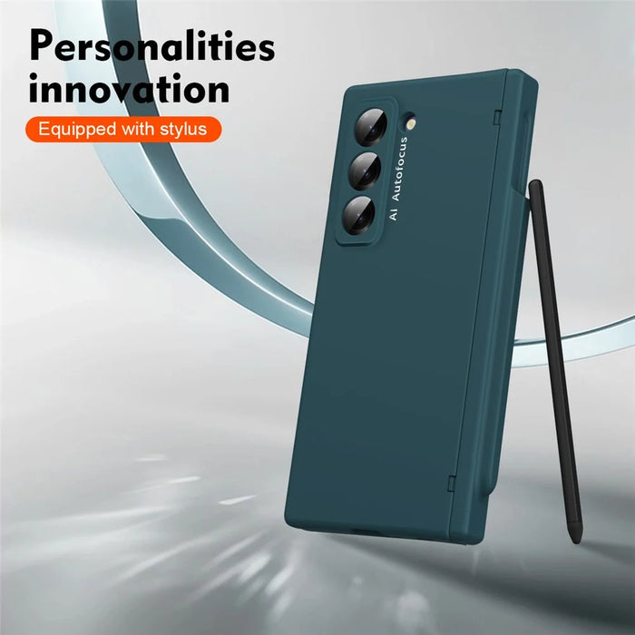 Phone Case for Samsung Galaxy Z Fold Special Hinge PC Cover with Stylus - Green - 4