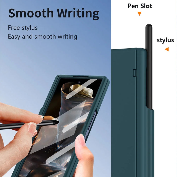 Phone Case for Samsung Galaxy Z Fold Special Hinge PC Cover with Stylus - Green - 6