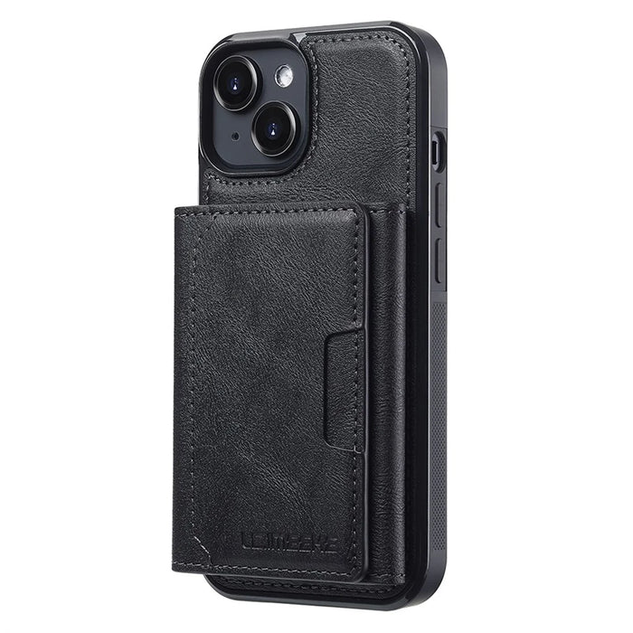 LC.IMEEKE L5 For iPhone 13 Magnetic Phone Case Leather Back Cover with Detachable Card Holder - Black - 2