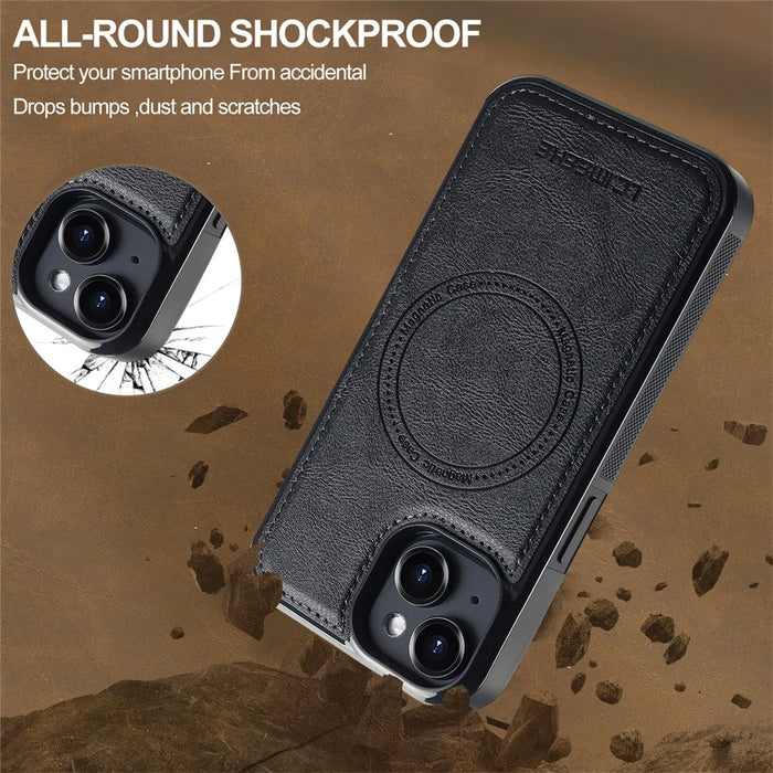 LC.IMEEKE L5 For iPhone 13 Magnetic Phone Case Leather Back Cover with Detachable Card Holder - Black - 5