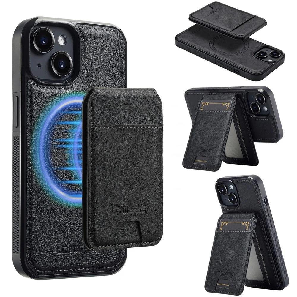 LC.IMEEKE L3 For iPhone 13 mini Magnetic Case Detachable Card Holder Leather TPU Mobile Cover - Black - 1