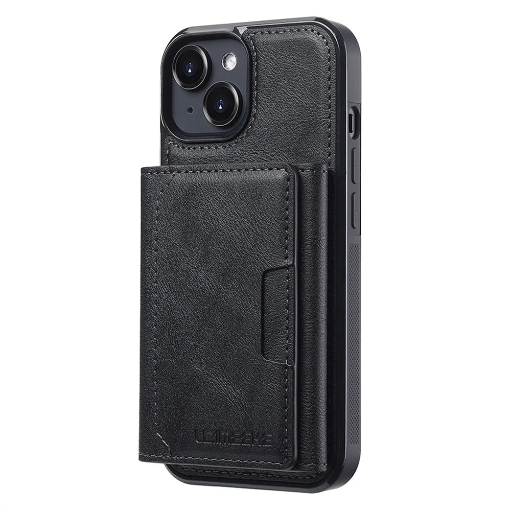 LC.IMEEKE L5 For iPhone 13 mini Magnetic Phone Case Leather Back Cover with Detachable Card Holder - Black - 2