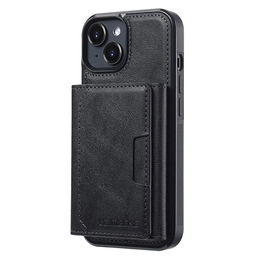 LC.IMEEKE L5 For iPhone 13 mini Magnetic Phone Case Leather Back Cover with Detachable Card Holder - Black - 2
