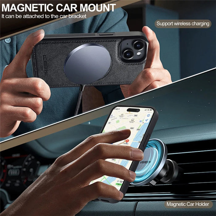 LC.IMEEKE For iPhone 13 mini Magnetic Case Compatible with MagSafe Leather TPU Back Cover - Black - 4
