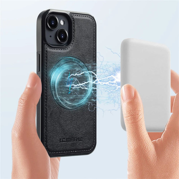 LC.IMEEKE For iPhone 13 mini Magnetic Case Compatible with MagSafe Leather TPU Back Cover - Black - 6