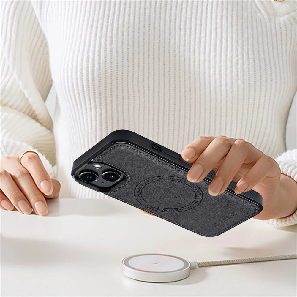 LC.IMEEKE For iPhone 13 mini Magnetic Case Compatible with MagSafe Leather TPU Back Cover - Black - 7