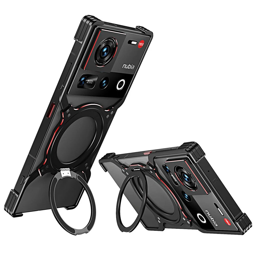 For ZTE nubia Z70 Ultra 5G Kickstand Case Metal Bumper Magnetic Phone Cover - Black / Red - 1