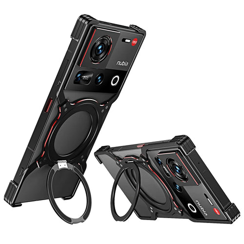 For ZTE nubia Z70 Ultra 5G Kickstand Case Metal Bumper Magnetic Phone Cover - Black / Red - 1
