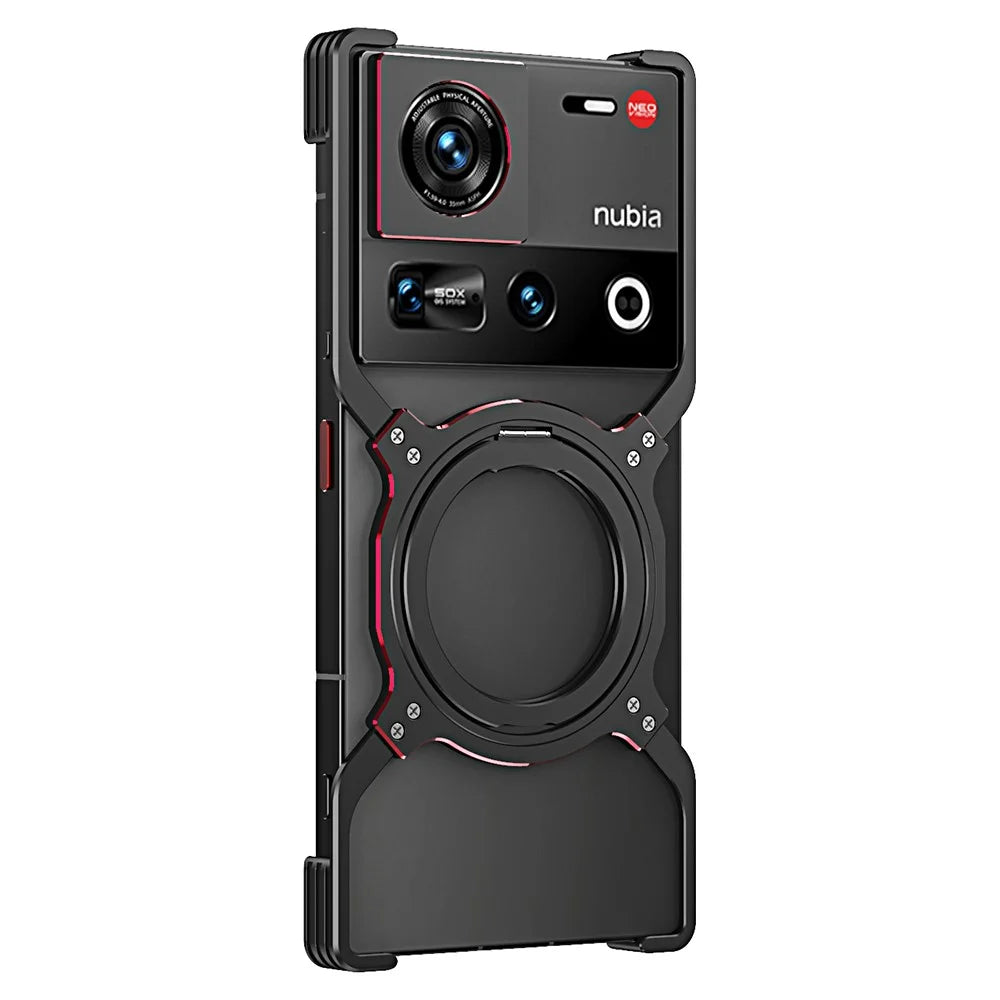 For ZTE nubia Z70 Ultra 5G Kickstand Case Metal Bumper Magnetic Phone Cover - Black / Red - 2