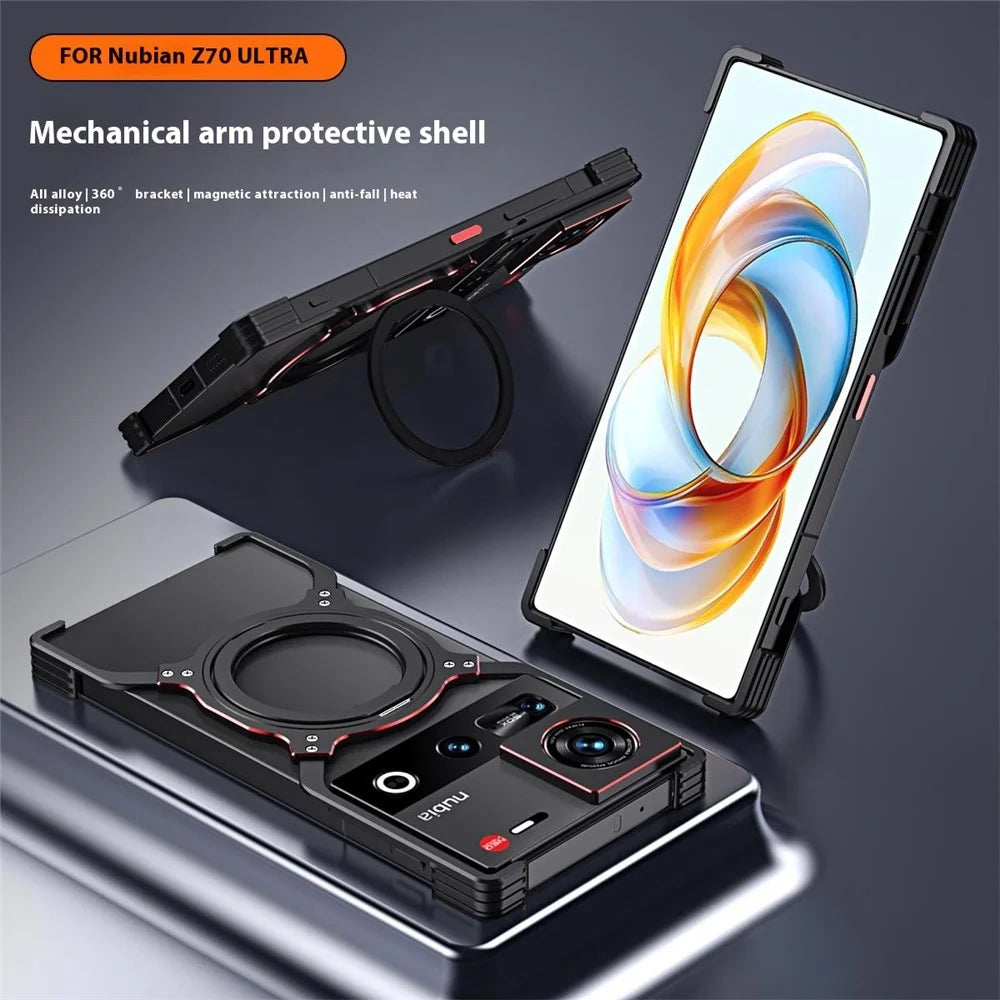 For ZTE nubia Z70 Ultra 5G Kickstand Case Metal Bumper Magnetic Phone Cover - Black / Red - 3