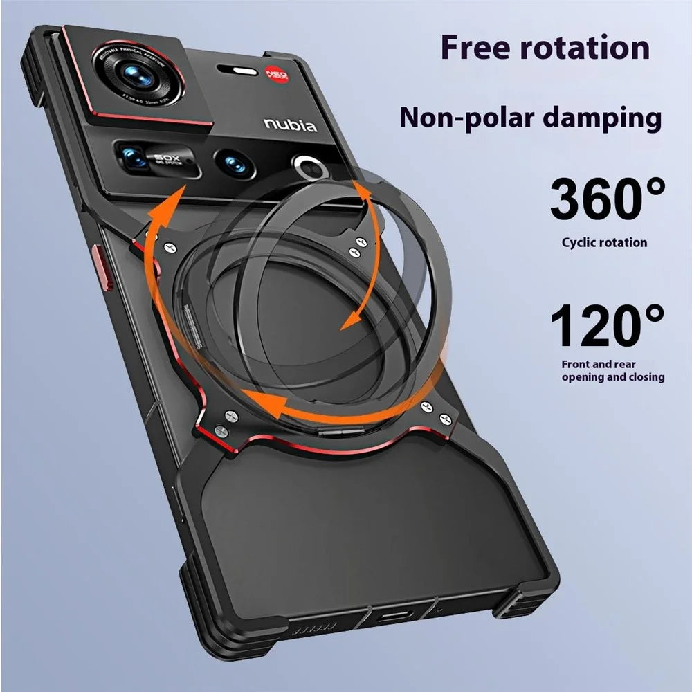 For ZTE nubia Z70 Ultra 5G Kickstand Case Metal Bumper Magnetic Phone Cover - Black / Red - 4