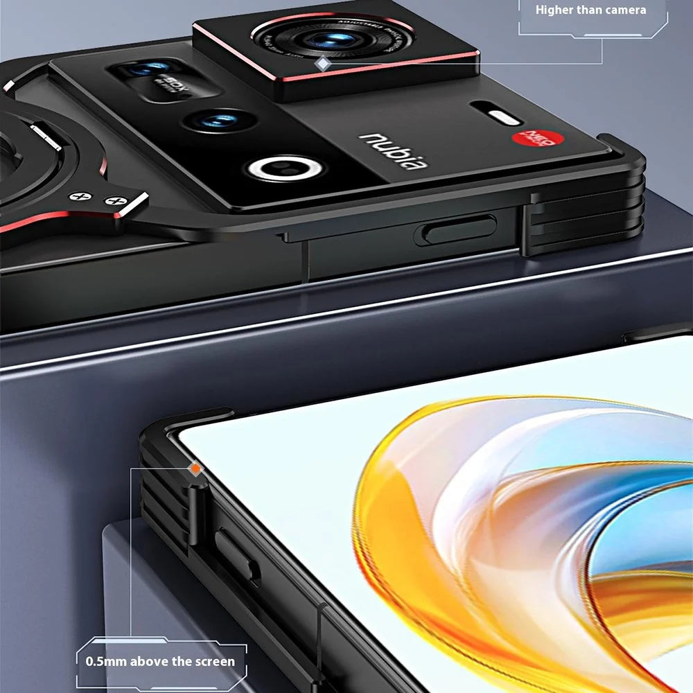 For ZTE nubia Z70 Ultra 5G Kickstand Case Metal Bumper Magnetic Phone Cover - Black / Red - 7