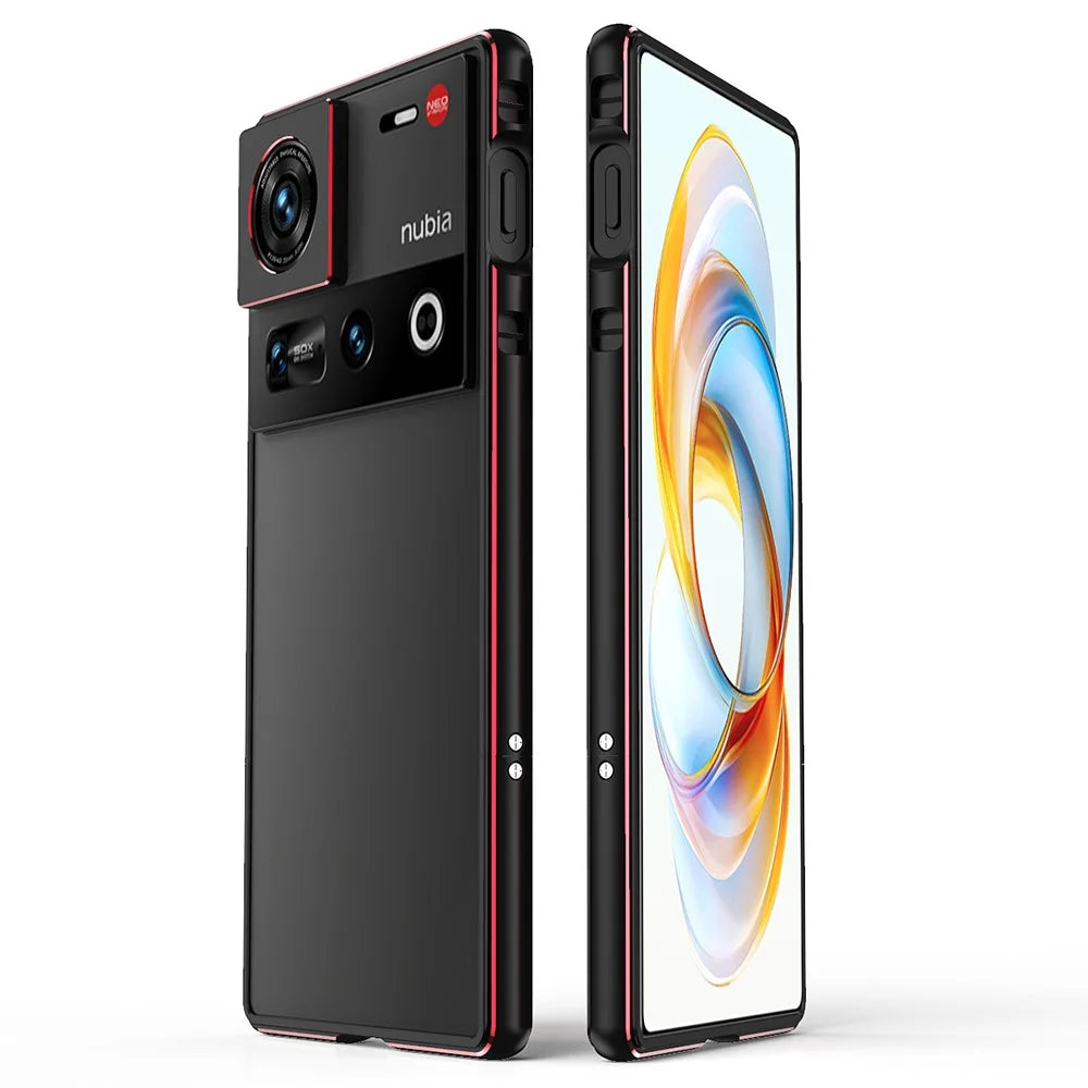 For ZTE nubia Z70 Ultra 5G Bumper Case Metal Frame Phone Cover with Camera Lens Guard - Black / Red - 1